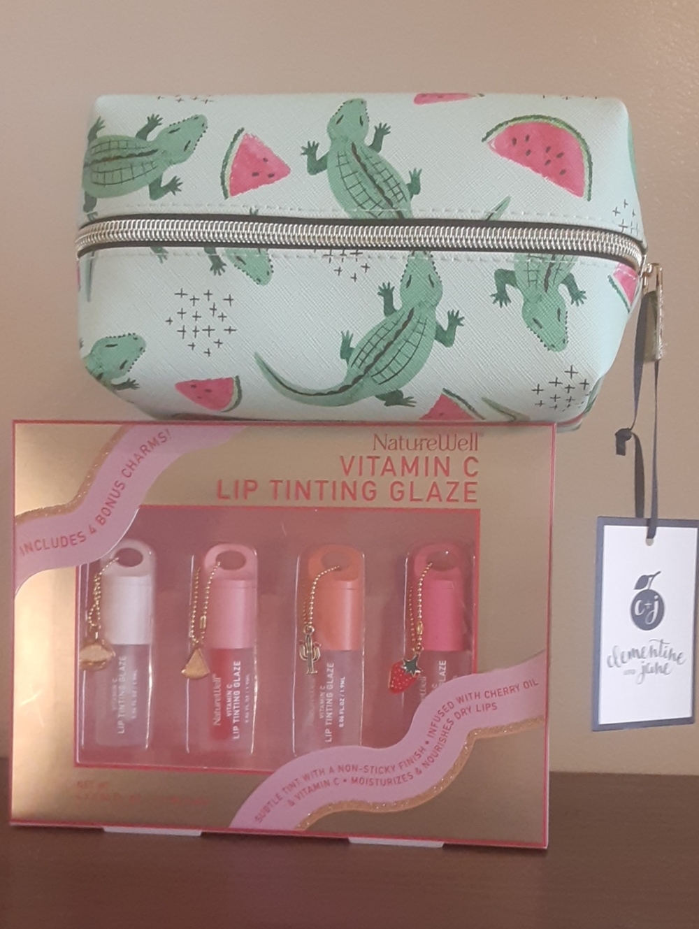 Bundle of Nature Well Lip Tinting Glaze and a Cosmetic Pouch